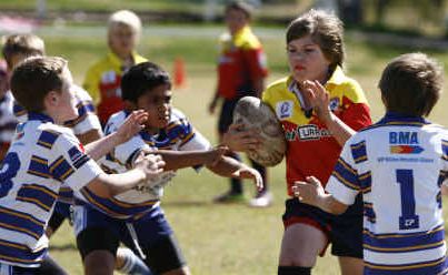 Blackwater Junior Crushers steamrolling their way forward against Emerald Brothers at McIndoe Park on Saturday. Blackwater Junior Crushers steamrolling their way forward against Emerald Brothers at McIndoe Park on Saturday.